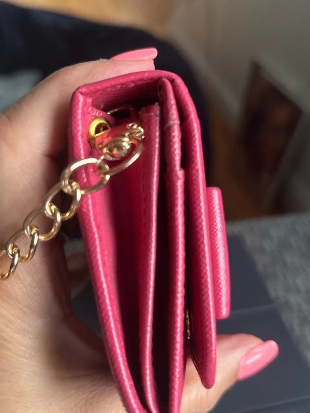 Prada Pink Saffiano Bow Wristlet with Gold Hardware